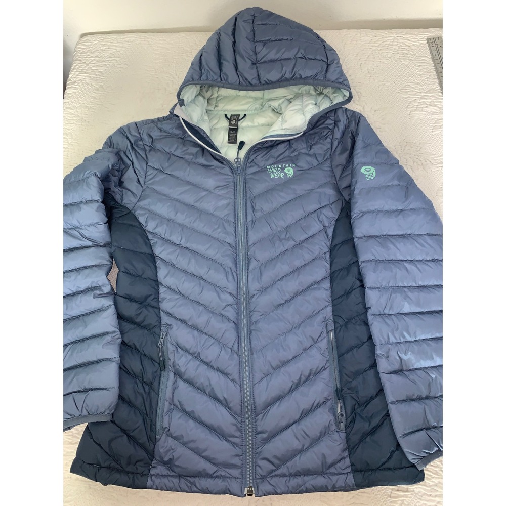 Mountain Hardwear Hooded Puffer Jacket Womens Small Blue Packable Quilted‎ 650